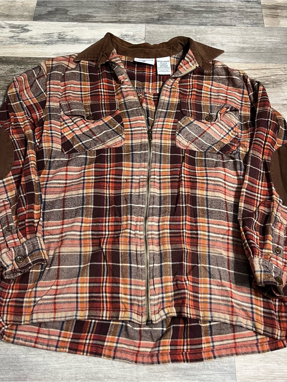 kathy ireland brown/pink plaid zip up flannel